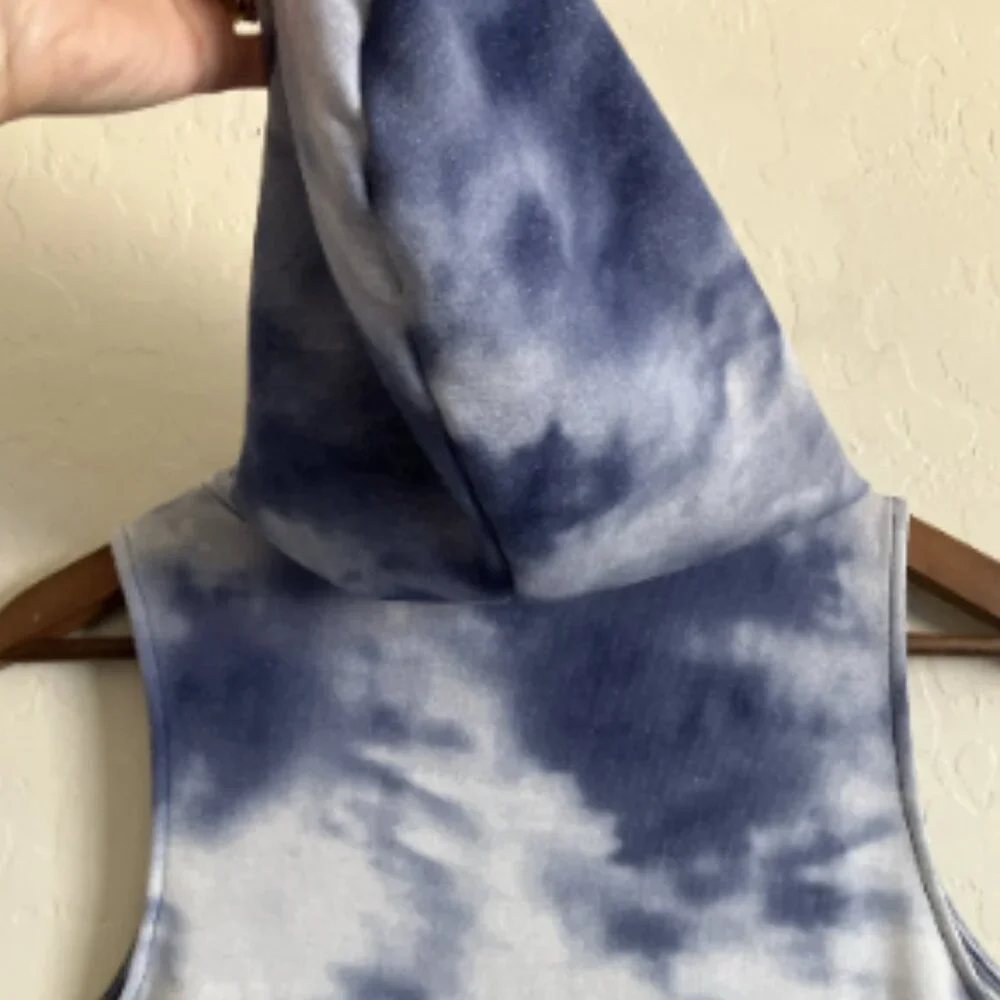 Womens Medium Beach Pool Cover Up Blue Tie Dye Hoodie Hooded Pullover - Picture 7 of 12